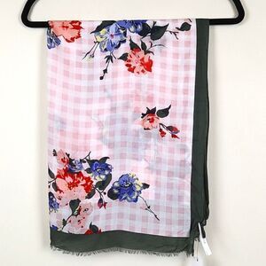 Talbot's Pink Check Floral Oblong Scarf Wrap NWT